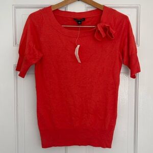 Red Short Sleeve Top with Bow Accent